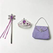 Purple 3-Piece Princess Daily Outfit Set, Includes 1 Fairy, 1 Crown, 1 Handbag, Suitable For Daily Wear,Halloween - Purple - View 3