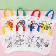6/12/24pcs Reusable DIY Doodle Non-Woven Shopping Bags - DIY Doodle Bags, Children's Kindergarten Handmade Coloring Painting Materials, Educational Coloring - Random Style Patterns And Rope Colors - Multicolor - View 9
