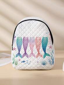 1pc Diamond Pattern Backpack, School Bag, Storage Bag, Travel Storage Backpack, Ocean Print Design, Large Capacity Foldable Easy Storage Bag, Lightweight Burden Reduction, Reinforced Double Shoulder Straps + Zipper Closure, Large Capacity Storage More Organized, Convenient And Practical For Accessing Items, Can Be Used As Student School Bag, Girl's Commuter Backpack, Short Trip Bag, Campus Casual Backpack, Suitable For School Books, Daily Commute, Outdoor Travel - Multicolor - View 11