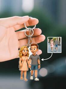 Personalized 3D Cartoon Acrylic Keychain, Custom Couple Keychain, Wedding Anniversary Souvenir, Backpack Bag Charm - Multicolor - View 4