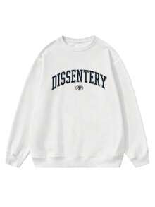 Sweatshirt Wanita Model Longgar Kasual Serbaguna dengan Motif Cetak Huruf dan Kerah Bulat untuk Musim Gugur/Dingin - Putih - View 4