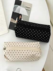 Black Polka Dot Storage Bag, With A Multi-Functional And Large-Capacity Design. It Can Also Be Used As A Creative Multi-Functional Pencil Case Or A Portable Travel Makeup Bag. Suitable For Daily Use By Students And Adults. - Multicolor - View 4