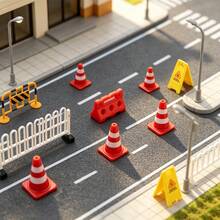 Mini Traffic Barrier Road Cones Sign Model Set, HO Scale Train Railway Diorama Scene Accessories, Mini Construction Fence Warning Sign Figurines For Railroad Layout Micro Landscape DIY Craft Hobby Supplies - H - View 10