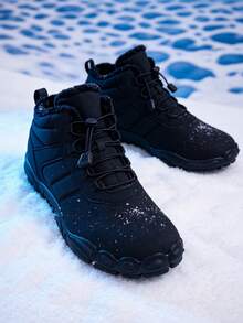 Men's Wide Toe Box Snow Boots, Suitable For Hunting, Snowy Outdoor Walks, Winter Travel, Lace-Up Style, With Plush Lining - Synthetic Leather Upper, PVC Non-Slip Sole, Hiking Boots, Comfortable Fabric Insole - Black - View 17