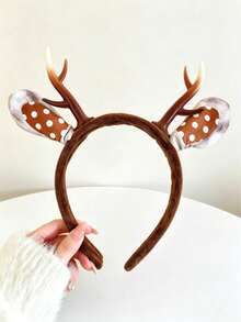 1pc Women's Cute Deer Horn Polka Dot Ear Decor Headband, Party Hair Accessory - Multicolor - View 4