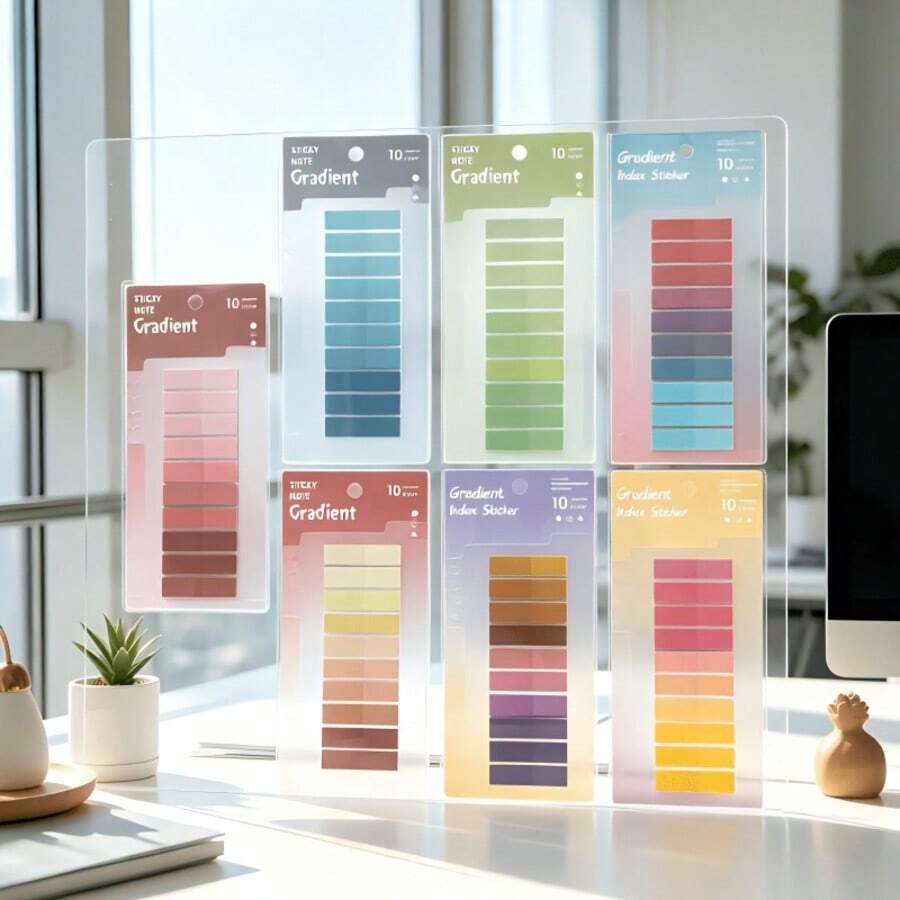 200pcs/Set Thickened Upgraded PET Material Index Sticky Notes, With Built-In Ruler, European Vintage Gradient Color Index Labels, Classification Labels, Suitable For Office Use, Book Annotation, File Indexing, Strong Adhesion And Not Easy To Fall Off, Office Daily Supplies, Student Marking Supplies, Book Page Dividers, Back To School Season Recommended, Back To School Season Recommended - one-size - View 1