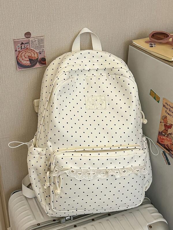 Large Capacity Multi-Pocket Polka Dot Backpack School Bag Suitable For Travel, Shopping, Vacation, Can Hold Laptop, Textbooks, Clothes