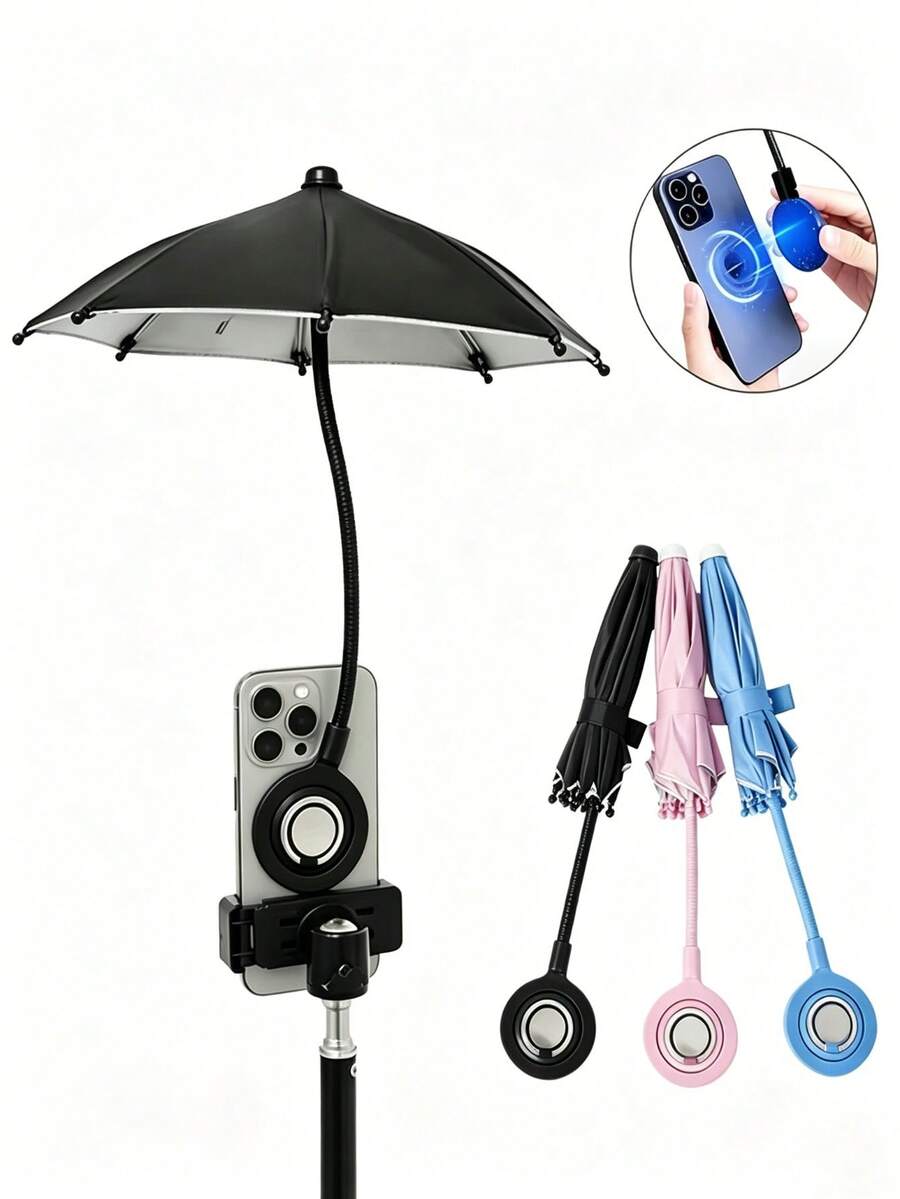 1pc Hands-Free Magnetic Phone Umbrella Sunshade, Mini Foldable Outdoor Sun Shade With Adjustable Shaft, Summer Travel Essential, Portable Accessory For Cycling, Commuting, Hiking & Daily Outdoor Activities.Phone Rain Sun Protector,Decorative Fittings - Multicolor - View 1