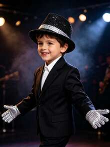 2pcs Halloween Pop Style Costume Set, Includes Black Hat And Sequin C-Pop Rock Star, Pop Singer - Multicolor - View 5