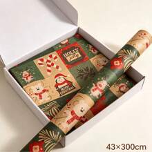 1 Roll 43cm*3M Kraft Wrapping Paper, Red Green Brown, Animal Pattern, Rich Color And Clear Printing, Thick Paper Not Easy To Tear, Smooth Cutting And Easy To Operate, Suitable For Birthday Gift Wrapping, Party Favors, Christmas Gift Wrapping And More - View 7