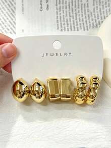 1 Pair - 9 Pairs Leaf, Water Drop, Square Earrings With Textured Stripes, Flower Asymmetrical Exaggerated Earrings Set, Resin Material, Suitable For Daily Wear. - Yellow Gold - View 4