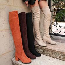 Women's Chunky High Heel, Autumn/Winter Women's Shoes, Thigh High Boots, Round Toe Back Heel Drawstring Lace-Up Slimming High Shaft Boots, Boots, Boot - Black - View 2
