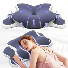 1pc Ergonomic Memory Foam Butterfly Neck Pillow, C-Shaped/Dual Height Adjustable, Transparent Protective Cover Support, Suitable For Side/Back/Stomach Sleeping, Travel And Home Use, Machine Washable, Home Comfort - Multicolor - View 6