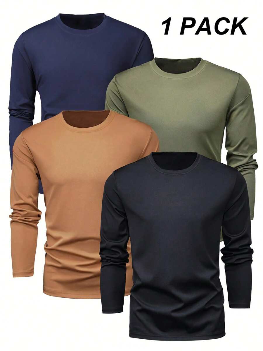 Men's Solid Color Long Sleeve T-Shirt, Breathable Lightweight Sports Top, Suitable For Fitness, Running, Outdoor Activities, Daily Wear And Gifts