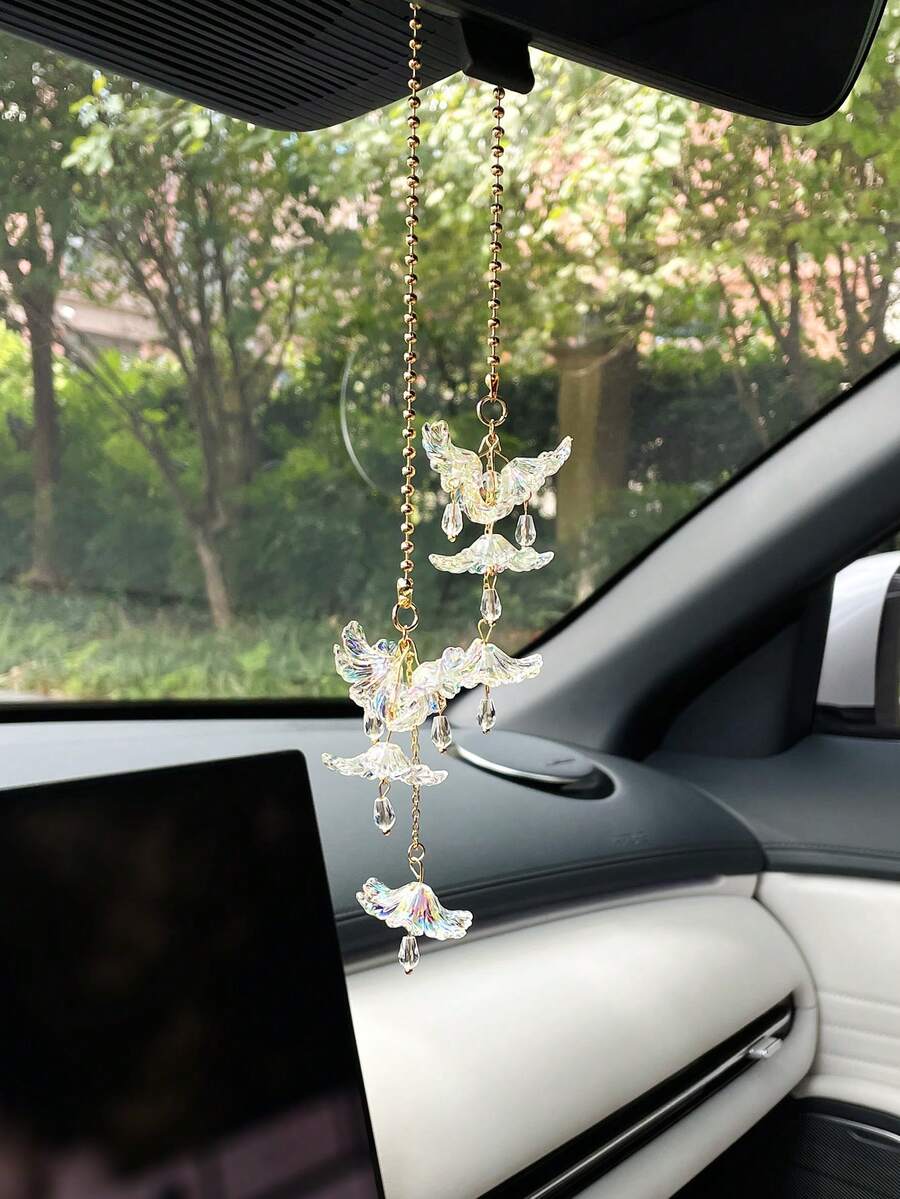 Flower Car Hanging Ornament, Creative Acrylic Material Colorful Transparent Flower Car Interior Hanging Decor, Rearview Mirror Pendant, Car Decoration