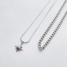 2pcs/Set Fashion Punk Minimalist Versatile Silver Stainless Steel Chain Eight-Pointed Star Pendant Short Necklace Choker Men's Accessory Decoration Suitable For Daily Wear - Silver - View 8