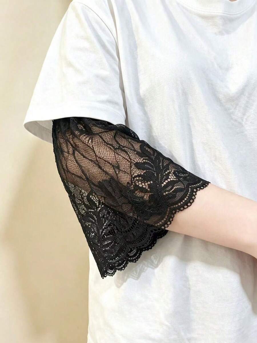 1對蕾絲寬鬆手臂套,遮掩粗手臂 - A款黑色一雙 - 查看 1
