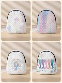 1pc Diamond Pattern Backpack, School Bag, Storage Bag, Travel Storage Backpack, Ocean Print Design, Large Capacity Foldable Easy Storage Bag, Lightweight Burden Reduction, Reinforced Double Shoulder Straps + Zipper Closure, Large Capacity Storage More Organized, Convenient And Practical For Accessing Items, Can Be Used As Student School Bag, Girl's Commuter Backpack, Short Trip Bag, Campus Casual Backpack, Suitable For School Books, Daily Commute, Outdoor Travel - Multicolor - View 1