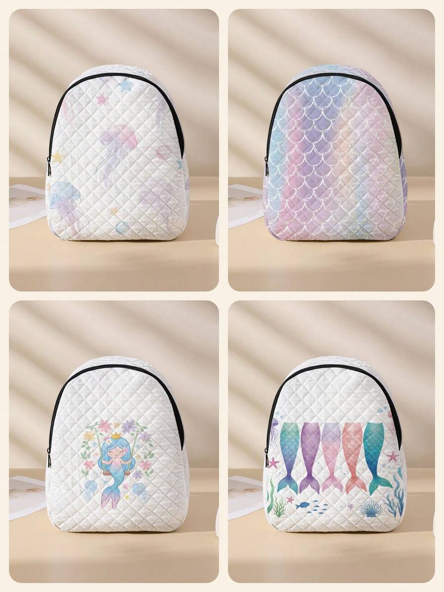 1pc Diamond Pattern Backpack, School Bag, Storage Bag, Travel Storage Backpack, Ocean Print Design, Large Capacity Foldable Easy Storage Bag, Lightweight Burden Reduction, Reinforced Double Shoulder Straps + Zipper Closure, Large Capacity Storage More Organized, Convenient And Practical For Accessing Items, Can Be Used As Student School Bag, Girl's Commuter Backpack, Short Trip Bag, Campus Casual Backpack, Suitable For School Books, Daily Commute, Outdoor Travel - Multicolor - View 1