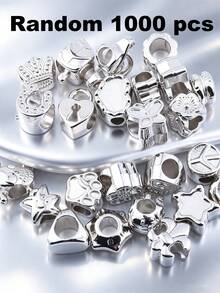 30/200/300/500/1000pcs Fashion Acrylic Metal Bead Set, Suitable For DIY Jewelry - Multi-Functional Large Hole Design For Necklaces, Bracelets, Keychains And Phone Charms With Classic Patterns - Silver - View 21