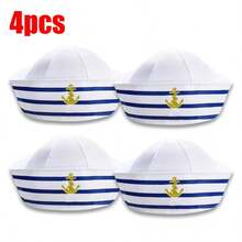 4pcs Classic Striped Sailor Hat With Gold Anchor, Unisex Adult Navy Style Costume Accessory, Suitable For Theme Party, Beach Gathering, Stage Performance, Halloween Cosplay, Vacation Photo Atmosphere Decorative Hat - Striped Hat - View 2