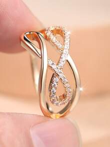 1 Elegant Double-Layered Interwoven Infinity Symbol Women's Ring - A Delicate And Refined Ring Perfect For Work, Dates, Or As A Gift - Yellow Gold - View 8