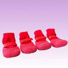 4pcs/Set Waterproof Pet Dog Shoes (Random Style), Non-Slip Soft Sole Scratch-Resistant, Washable And Reusable, Durable Pet Boots For Bichon, Corgi And Other Dog Breeds, Suitable For Rainy, Snowy And Hot Road Surfaces, Rainy Day Pet Shoes - Red - View 10