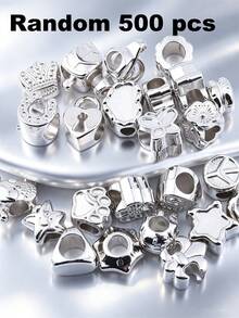 30/200/300/500/1000pcs Fashion Acrylic Metal Bead Set, Suitable For DIY Jewelry - Multi-Functional Large Hole Design For Necklaces, Bracelets, Keychains And Phone Charms With Classic Patterns - Silver - View 23