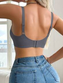 1件女款軟支撐內衣，提拉聚攏、防下垂、側乳平滑、無縫、無鋼圈、固定罩杯 - 藍色 - 查看 2