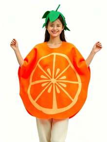 2pcs Non-Woven Fabric Costume Set, Orange And Kiwi Slice Theme, Includes Hat, Suitable For Various Party Performances And Themed Events, Halloween - Multicolor - View 4