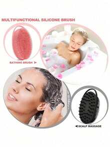 2-In-1 Bath Brush, Soft Silicone Bath Massager, Suitable For Men And Women - Multi-Functional Design, Can Be Used As Body Exfoliator/Massager And Makeup Brush Cleaner - Easy To Lather, Enjoy Bath Time Easily, Mold-Resistant And Odor-Resistant - Multicolor - View 6