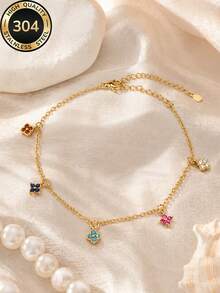 1pc 18K Gold Plated 2026 New Style Women's Simple Elegant Versatile Flower Anklet, Stainless Steel Waterproof Durable, Suitable For Girlfriend, Mother, Daily Life/Summer Beach Party/Vacation/Mother's Day/Valentine's Day Gift - Anklet 2 - View 5