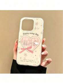 1pc New Korean Ins Style White Shell Pink Rabbit Heart Bow Letter Star Design Phone Case, Minimalist Premium Compatible With Apple 17pm, Fashionable Compatible With Apple 16, Niche Unique Compatible With Apple 15p, Business Compatible With Apple 14plus, Personalized Compatible With Apple 13, Cartoon Compatible With Apple 12pm, Anti-Drop Protective Cover Compatible With Apple 11 - Pink - View 2