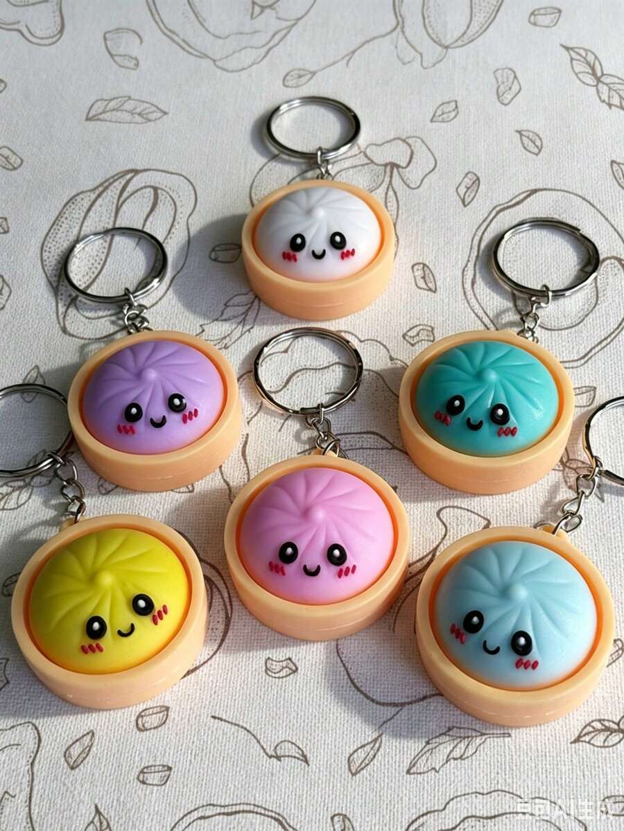 1pc Cute Bun Stress Relief Squeeze Toy Keychain, Car Couple Pendant, Bag Charm, Decompression Toy, Gift Small Present - Multicolor - View 1