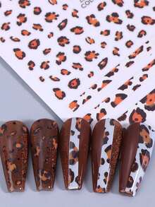 3pcs Leopard Print Nail Stickers, Heart Stripe Pattern Self‑Adhesive Nail Art Decals For DIY Autumn Winter Manicure Decor - Multicolor - View 7