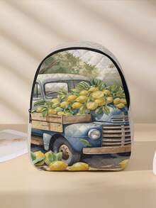 1pc Rhombus Pattern Backpack, School Bag, Storage Bag, Travel Storage Backpack, Fruit Print Design, Large Capacity Foldable Easy Storage Bag, Lightweight Burden Reduction, Reinforced Double Shoulder Straps + Zipper Closure, Large Capacity Storage More Organized, Convenient And Practical For Accessing Items, Can Be Used As Student School Bag, Girl's Commuter Backpack, Short Trip Bag, Campus Casual Backpack, Suitable For School Books, Daily Commute, Outdoor Travel - Multicolor - View 9