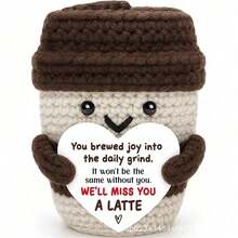 1pcHandmade Crochet Coffee Cup Figurine, Knitted Latte Cup Ornament With Heart Shaped Printed Text Card, Handwoven Drink Shaped Desktop Display Decor, Mini Craft Accessory For Home Office Shelves, Gift For Colleagues Friends Family For Daily Occasion - Multicolor - View 10