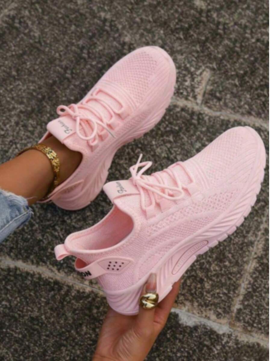 2026 Women Casual SportsShoes, Solid Lace-Up Slip-Ons,Wear-Resistant EVA Insole.Light Tennis Sneakers ForWorkout, Hiking, Autumn Winter Wear. - 粉色 - 查看 1