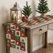 Merry Christmas Winter Xmas Tree Ball Bells Checkered Table Runner Holiday Party Decor Reusable Xmas Kitchen Dining Table Runner Christmas Decorations - Multicolor - View 6