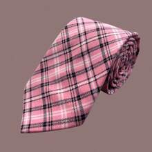 1PC Men's Pink Striped Preppy Tie Suitable For Daily Matching - Pink - View 1