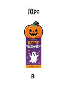 10pcs Halloween Long Strip Shaped Sealing Stickers, Holiday Gift Box Sealing Stickers, Cute Ghost & Pumpkin Pattern Candy Packaging Stickers - A - View 8