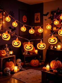 10/20LED Halloween Pumpkin LED String Lights, Battery Operated Indoor Outdoor Window Fireplace Porch Decor Lights, Halloween Haunted House Party Thanksgiving Harvest Atmosphere Decorations - Multicolor - View 12