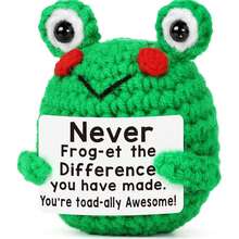 1pc Handmade Crochet Blush Frog Figurine, Knitted Green Toad Ornament With Rectangular Quote Card, Woven Amphibian Desktop Decor, Mini Craft Accessory For Home Office Shelf, Daily Gift For Friends Colleagues Family - Multicolor - View 10