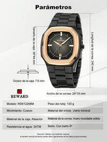 REWARD Men's Quartz Watch, Business Fashion Style, Date Display, Luminous Hands, Multi-Function, High-Quality Gift, Classic Design, Stainless Steel Band - Black - View 8