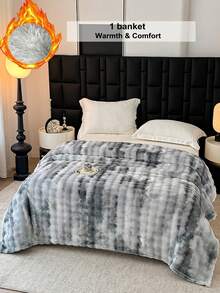 1pc New Printed Bubble Fleece Blanket - Ultra Soft & Skin-Friendly, Perfect For Living Room, Bedroom, Office, Study, Guest Room, Sofa And Car Travel - Textured Design, Machine Washable, Comfortable All Seasons - Ink Wash Painting - Gray - View 2