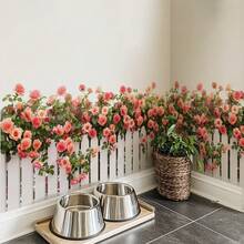 Realistic White Picket Fence Blooming Rose Peel And Stick Wall Decal, PVC Botanical Mural Sticker For Indoor Wall Bottom Decoration & Renovation - TL201378 - View 2