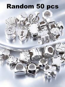30/200/300/500/1000pcs Fashion Acrylic Metal Bead Set, Suitable For DIY Jewelry - Multi-Functional Large Hole Design For Necklaces, Bracelets, Keychains And Phone Charms With Classic Patterns - Silver - View 19