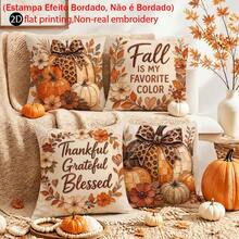 4pcs Autumn Thanksgiving Pumpkin Floral Pillow Covers, American Country Style Autumn Leopard Print Bow Pumpkin Floral Pattern, Single-Sided 2D Flat Print, Non-3D Real Embroidery, 45*45cm (18*18in), Soft Comfortable Polyester Cushion Covers, Zipper Closure, Machine Washable, Suitable For Living Room Bedroom Home Decor (Pillow Covers Only, Pillow Insert Not Included) - Multicolor - View 10