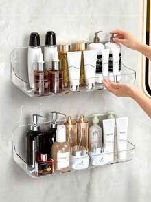 [No-Drill Bathroom Shelf]Transparent Acrylic Wall-Mounted Storage Rack Waterproof & Moisture-Proof Sink Toiletries Organizer Bathroom Wall Shelf Bathroom Storage Rack Stackable Multi-Layer Suitable For Tile/Marble/Glass Wall M/L Dual Size Options - Multicolor - View 2