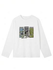 Women's Fashion Autumn/Winter Loose Versatile Bicycle Letter Print Long Sleeve T-Shirt Casual - White - View 6